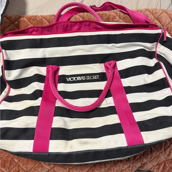 Victoria's Secret Weekender Striped Bag with Pink Highlights - Picture 1 of 3